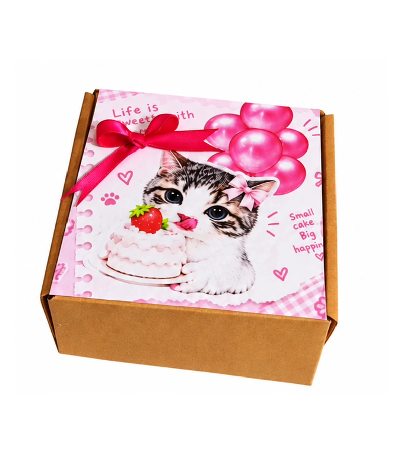 Personalised lip tint gift box with ribbon, opening to reveal eight shades and warm fairy lights