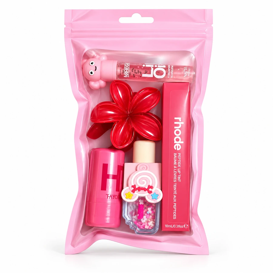 Candy Glam Beauty Kit – 5 Piece Lip Tint, Lip Oil, Blush Stick & Hair Claw Clip Gift Set
