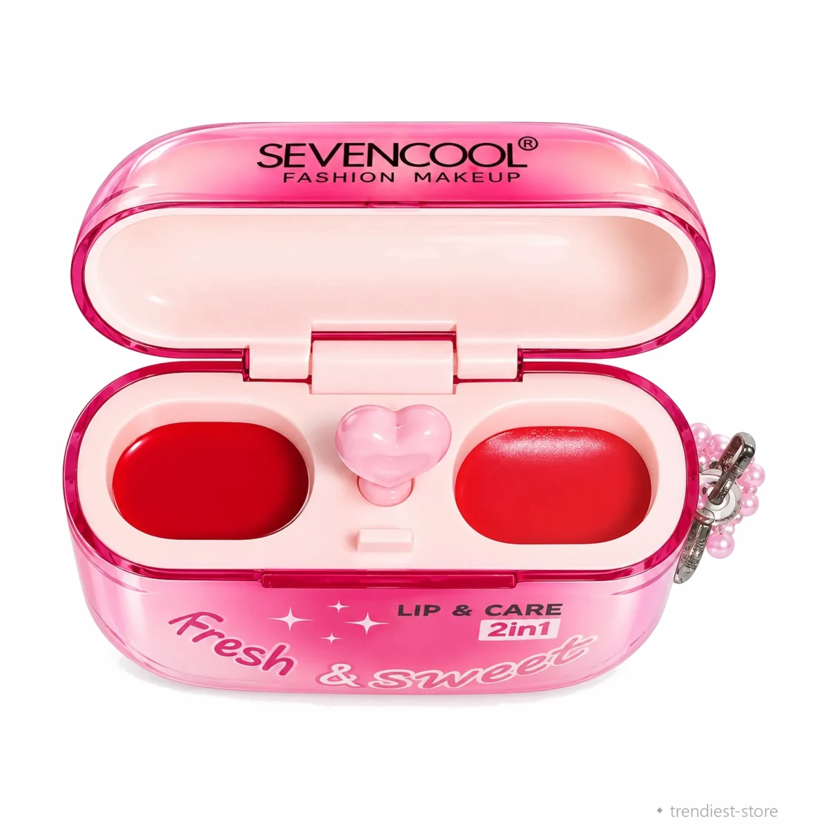 (2-in-1-lip-cheek-tint-compact-closed-trendiest-store.webp): Fresh and Perfect 2-in-1 lip and cheek tint compact closed with pearl star charm - Trendiest Store