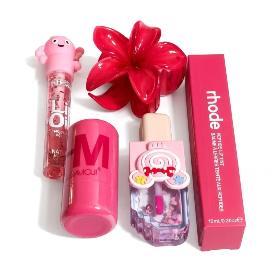 Candy Glam Beauty Kit – 5 Piece Lip Tint, Lip Oil, Blush Stick & Hair Claw Clip Gift Set