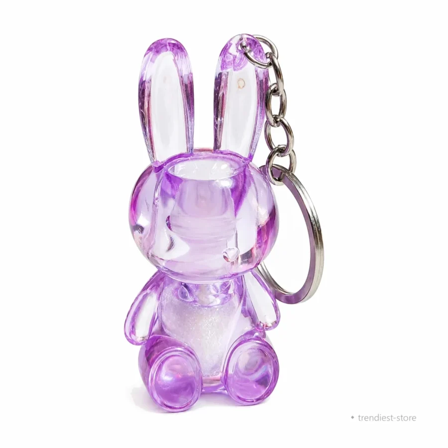Purple and iridescent white bunny shaped lip gloss keychain bag charm - Trendiest Store