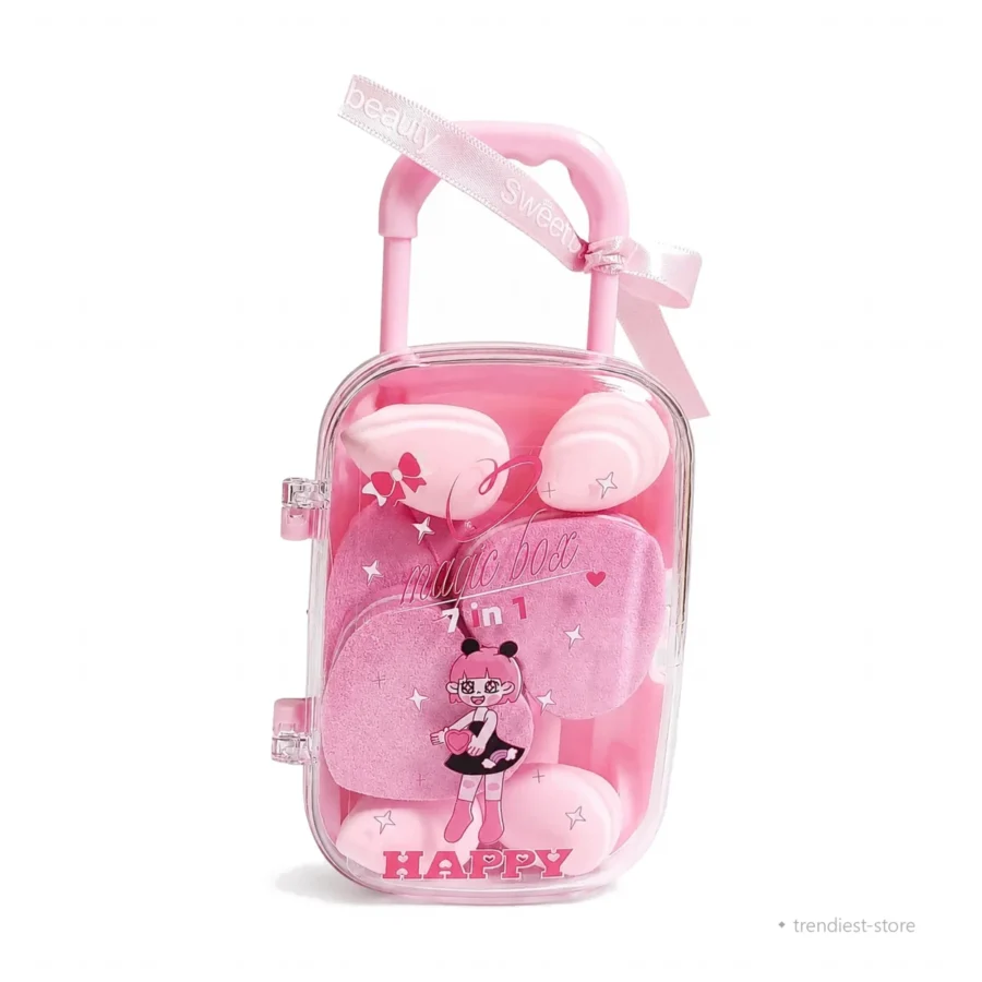 7-in-1 Makeup Sponge & Powder Puff Set in Mini Trolley Case - Beauty Blender Kit