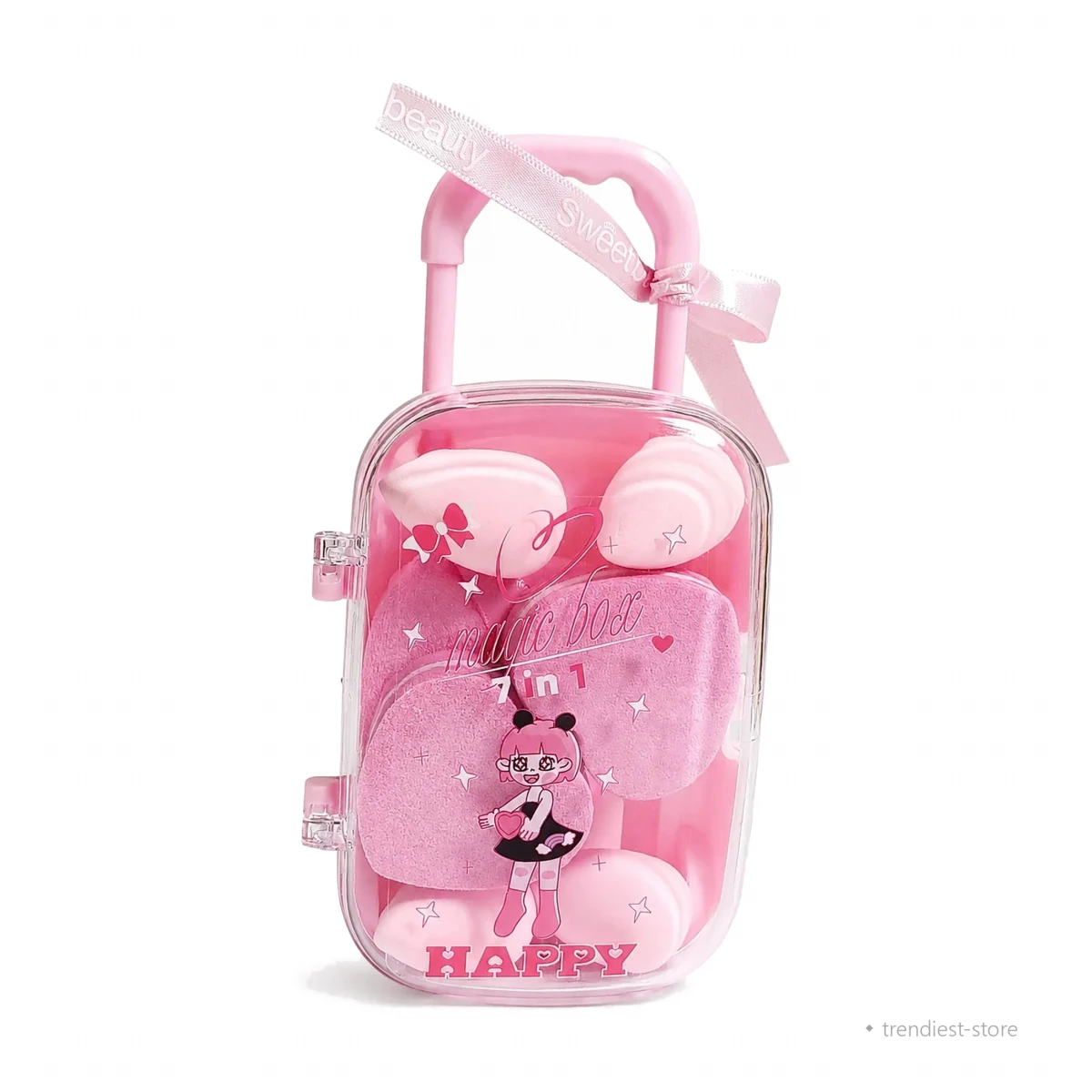 7-in-1 Makeup Sponge & Powder Puff Set in Mini Trolley Case - Beauty Blender Kit