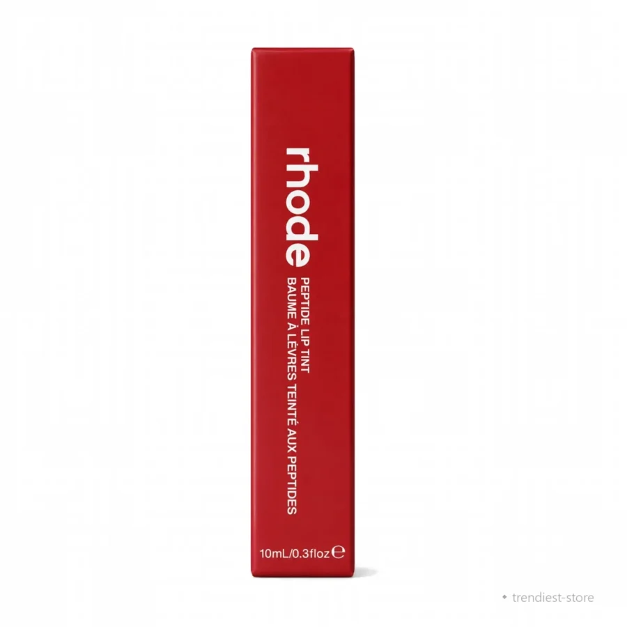 A tall, narrow red rectangular box for the peptide lip balm, shown upright against a clean white background.