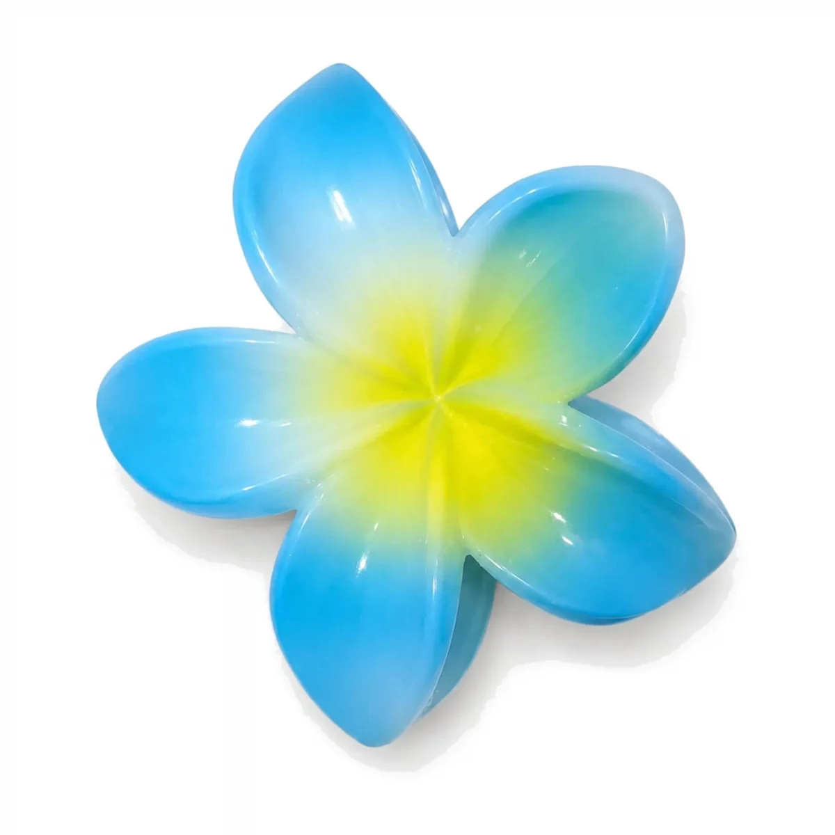 (plumeria-flower-claw-clip-blue-trendiest-store.webp): Blue and yellow plumeria flower claw clip for thick hair - Trendiest Store