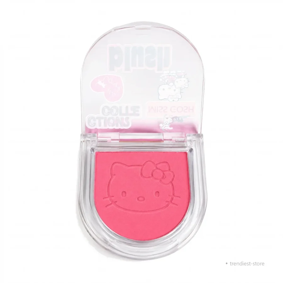 (powder-blush-compact-pink-open-trendiest-store.webp): Pink powder blush compact open showing embossed cat powder pan - Trendiest Store