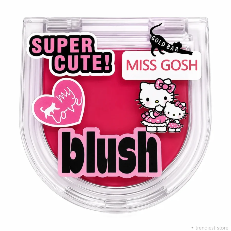 (powder-blush-compact-red-closed-trendiest-store.webp): Red powder blush compact closed with clear sticker lid - Trendiest Store