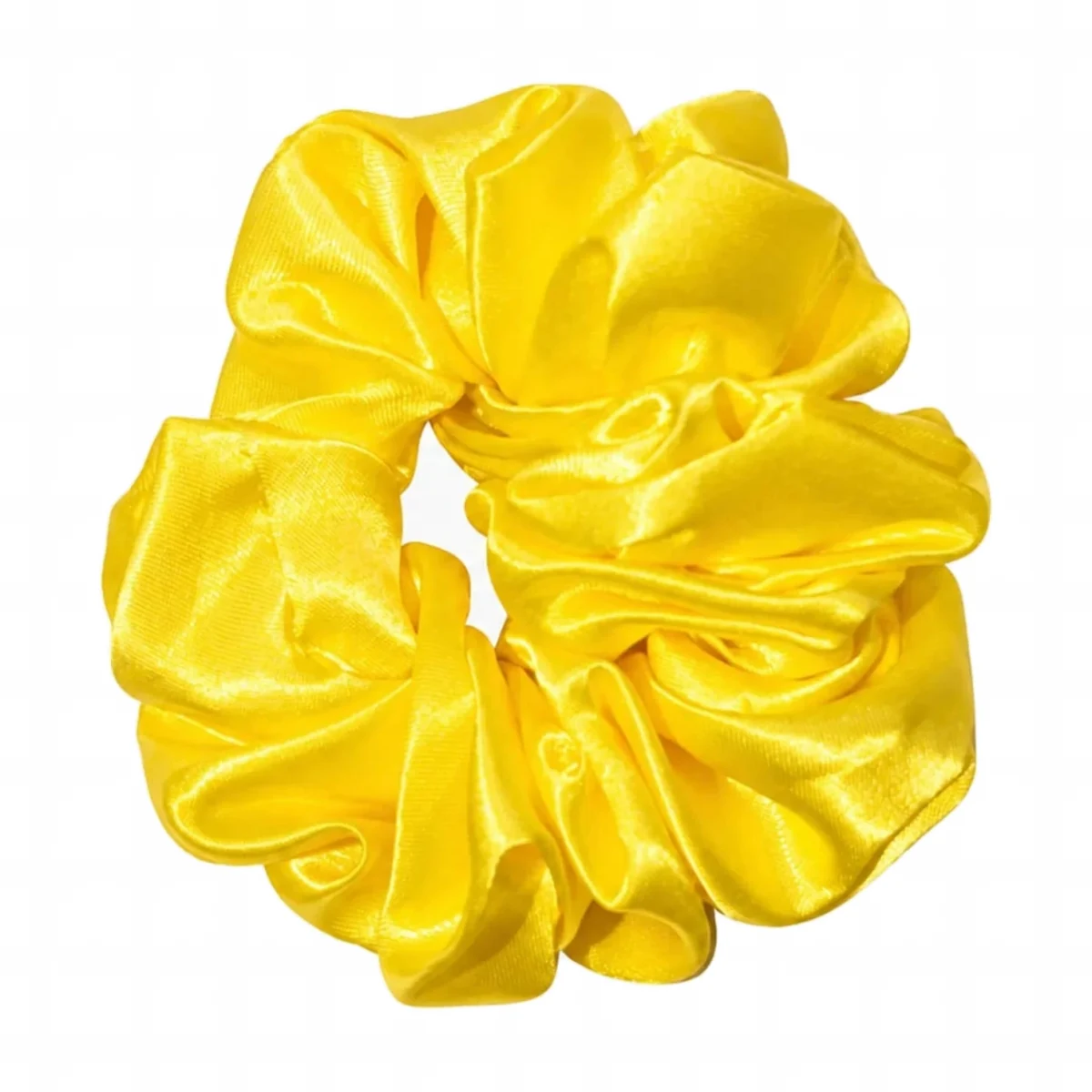 (satin-scrunchie-yellow-trendiest-store.webp): Yellow satin silk scrunchie anti-frizz hair tie - Trendiest Store