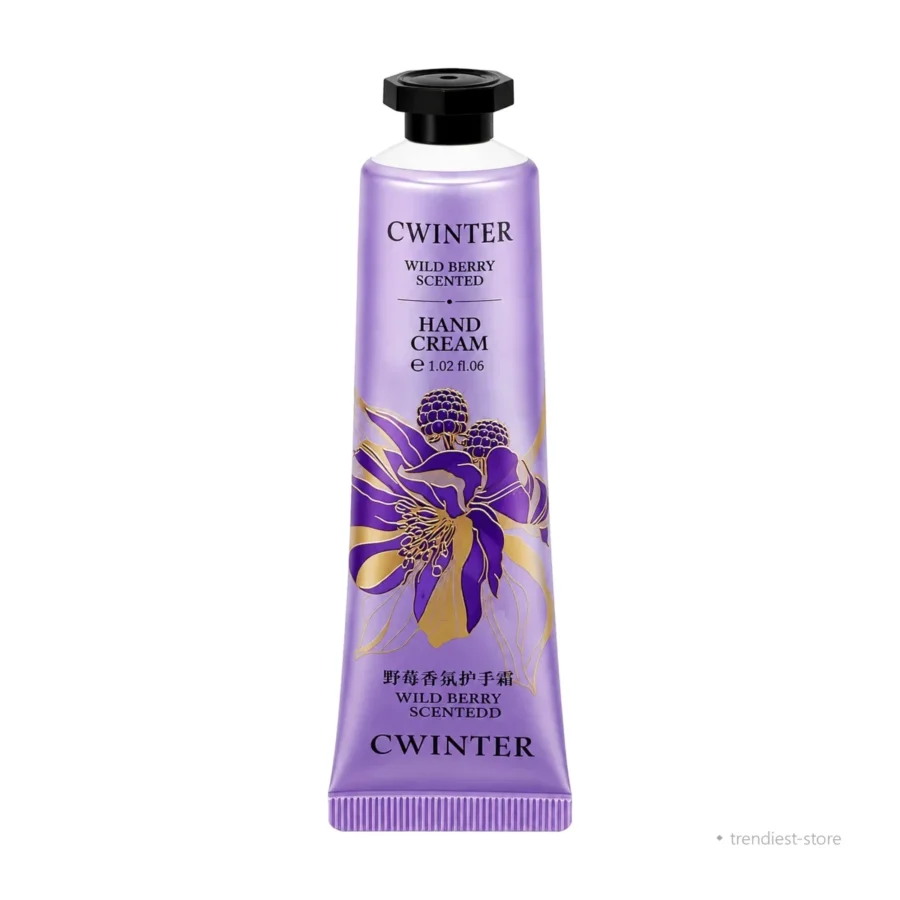 wild berry scented hand cream in lilac tube with gold floral art - Trendiest Store