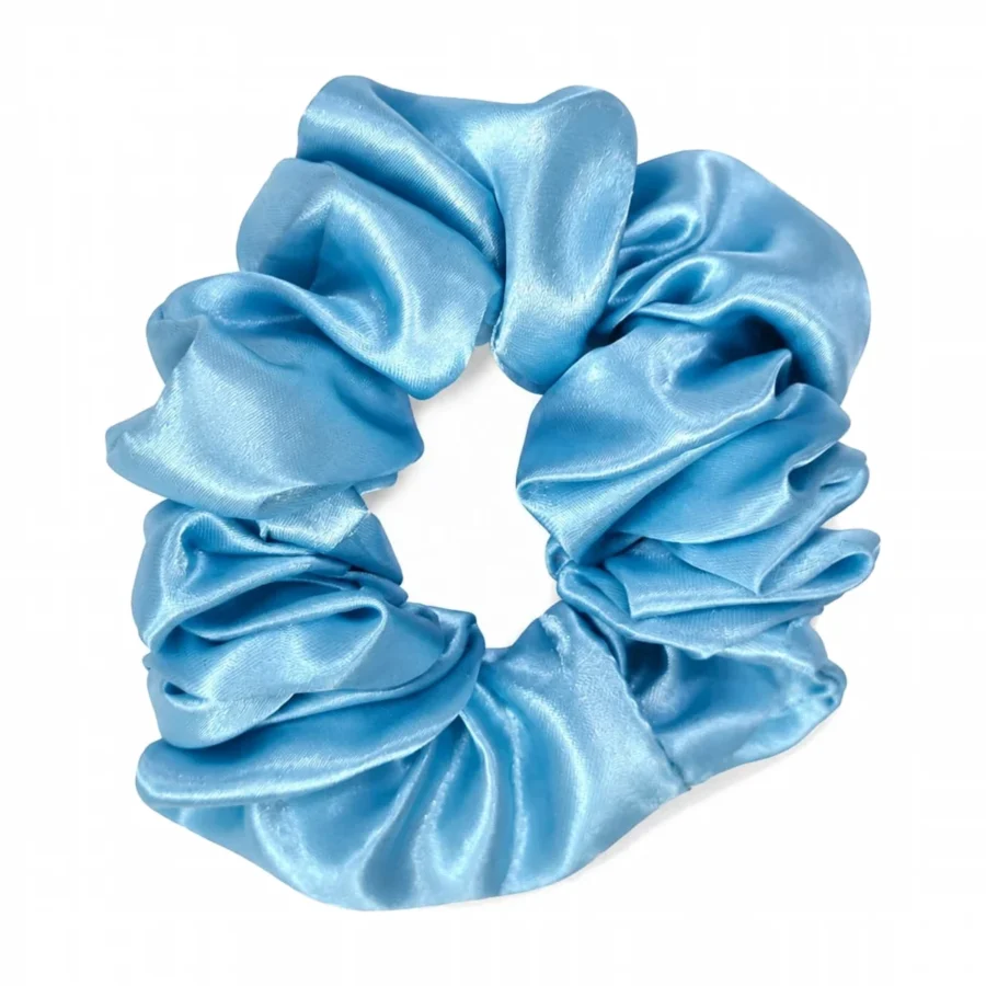 Ocean Blue satin scrunchie — product photo