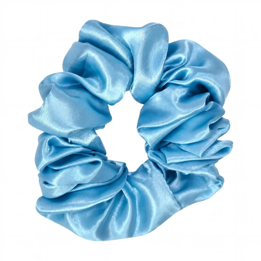 Ocean Blue satin scrunchie — cut-out product shot