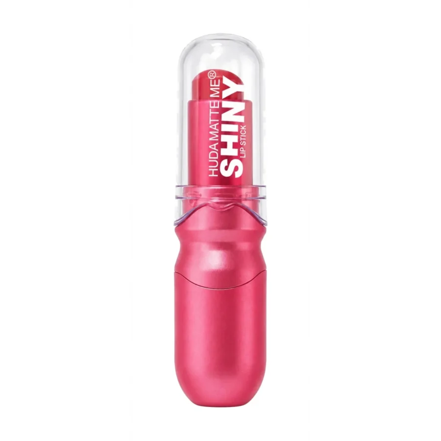 A shiny jelly lipstick in a metallic pink capsule-style tube with a clear cap, shown on a plain white background.