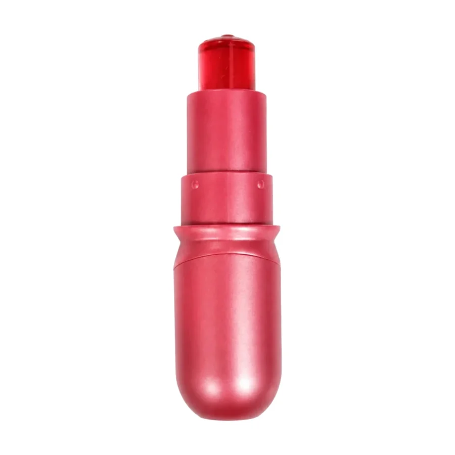 A metallic pink lipstick tube shown vertically against a plain white background.
