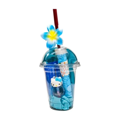 Ocean Blue Beauty Cup — a clear cup packed with cosmetics, ready to gift