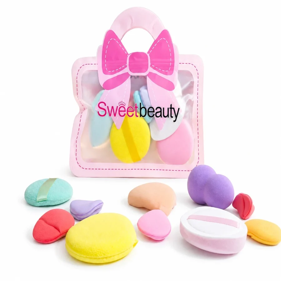 Makeup Sponge & Powder Puff Set - Assorted Blenders in a Bow Gift Pouch