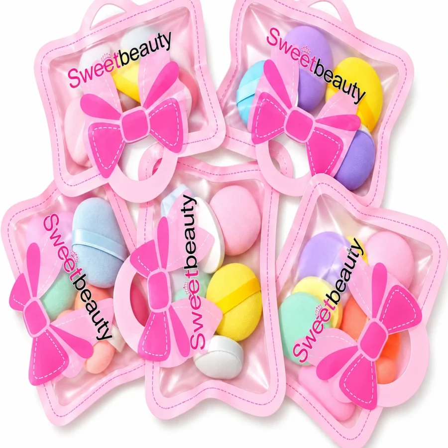 Makeup Sponge & Powder Puff Set - Assorted Blenders in a Bow Gift Pouch