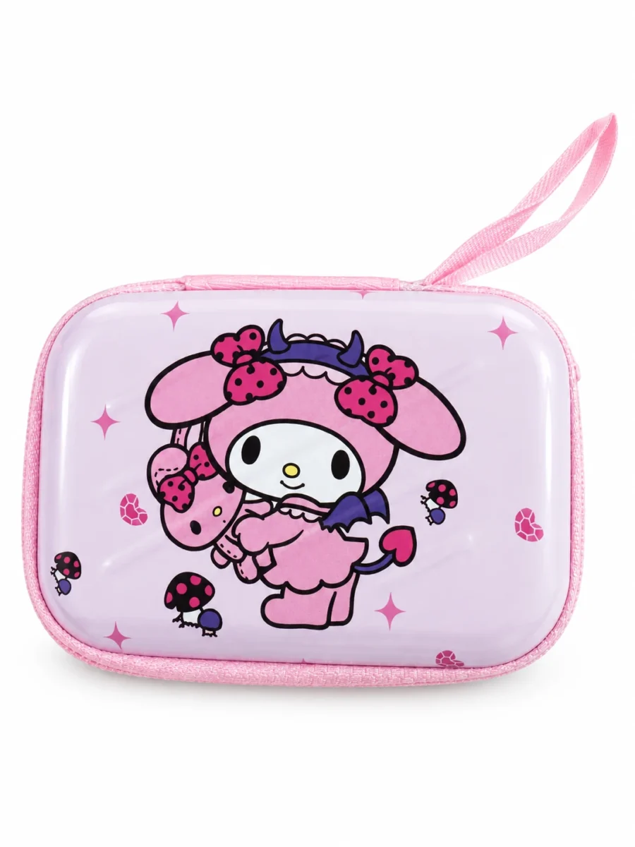 Lavender Jester Bunny Hard Shell Mini Pouch – Zip Coin Purse & Earphone Case with Wrist Strap