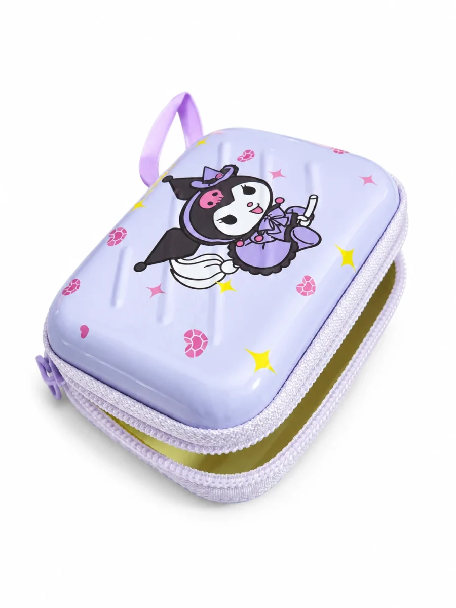 Lavender Jester Bunny Hard Shell Mini Pouch – Zip Coin Purse & Earphone Case with Wrist Strap
