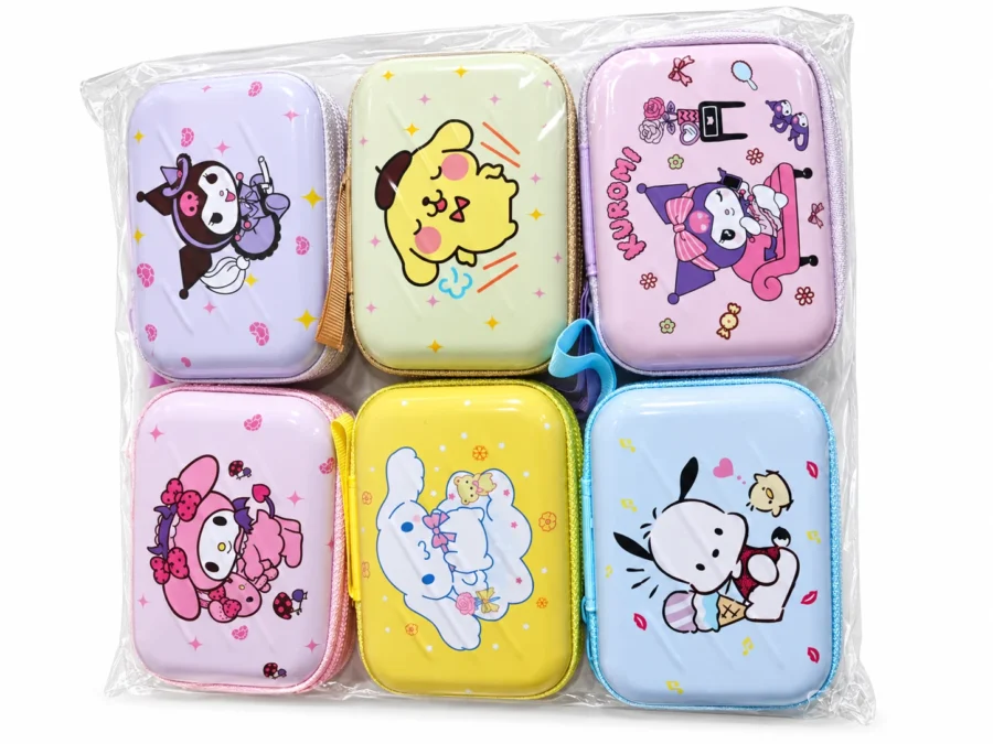 Lavender Jester Bunny Hard Shell Mini Pouch – Zip Coin Purse & Earphone Case with Wrist Strap
