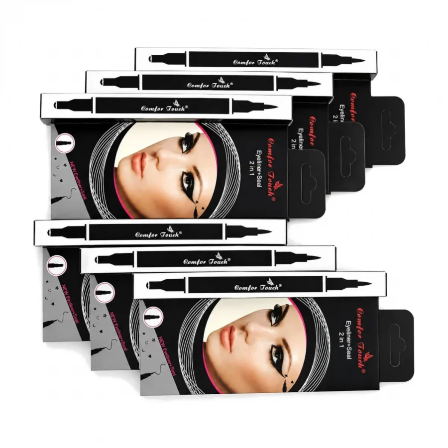 Six 2 in 1 eyeliner and wing stamp pens in their retail packs