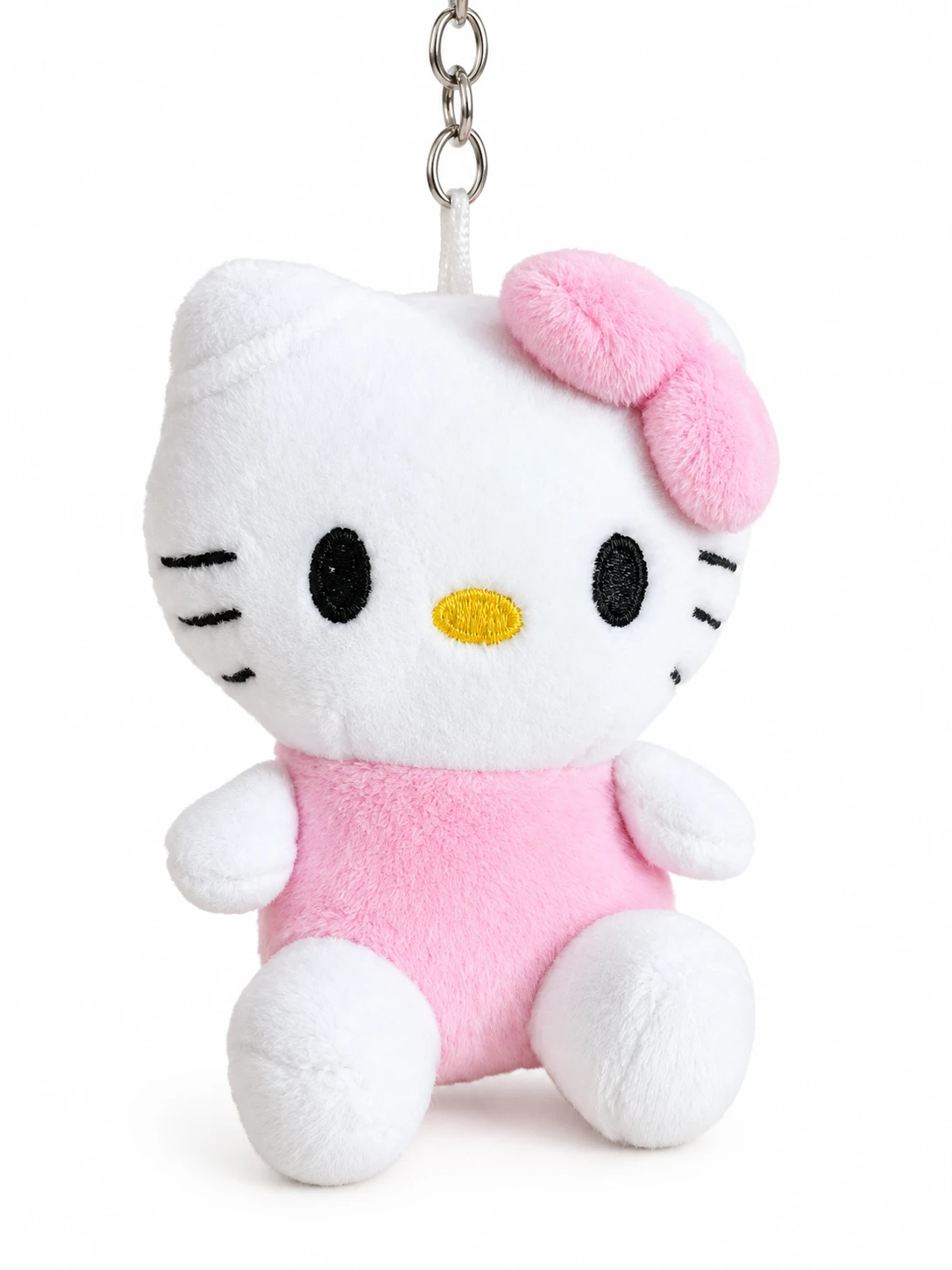 Baby Pink Kitty Plush Keychain – Soft Bag Charm with Metal Keyring