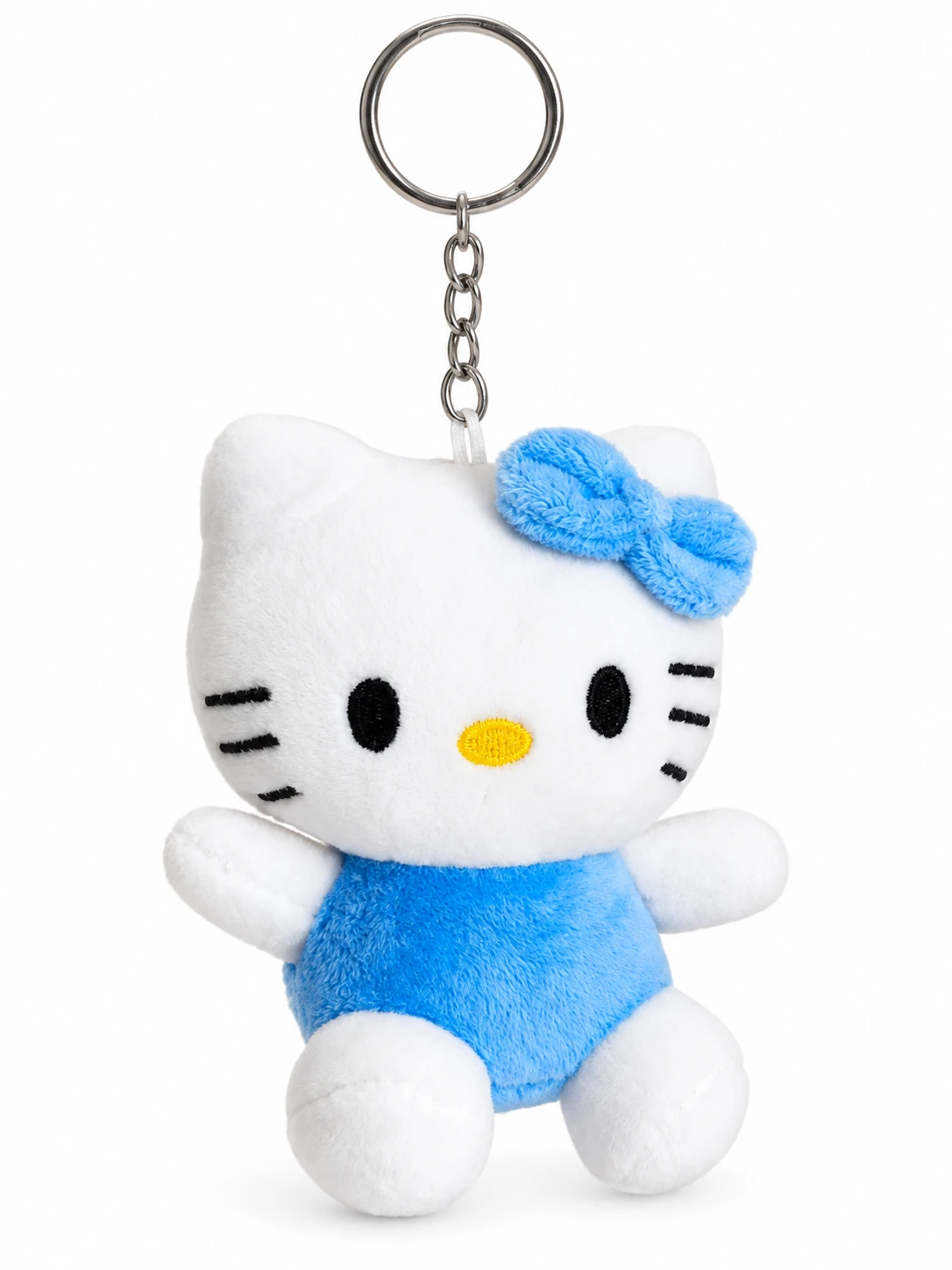 Blue Kitty Plush Keychain – Soft Bag Charm with Metal Keyring