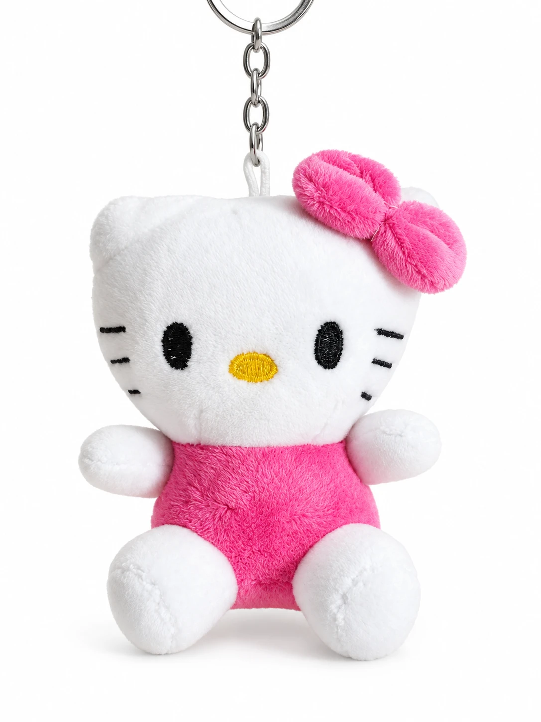 Hot Pink Kitty Plush Keychain – Soft Bag Charm with Metal Keyring