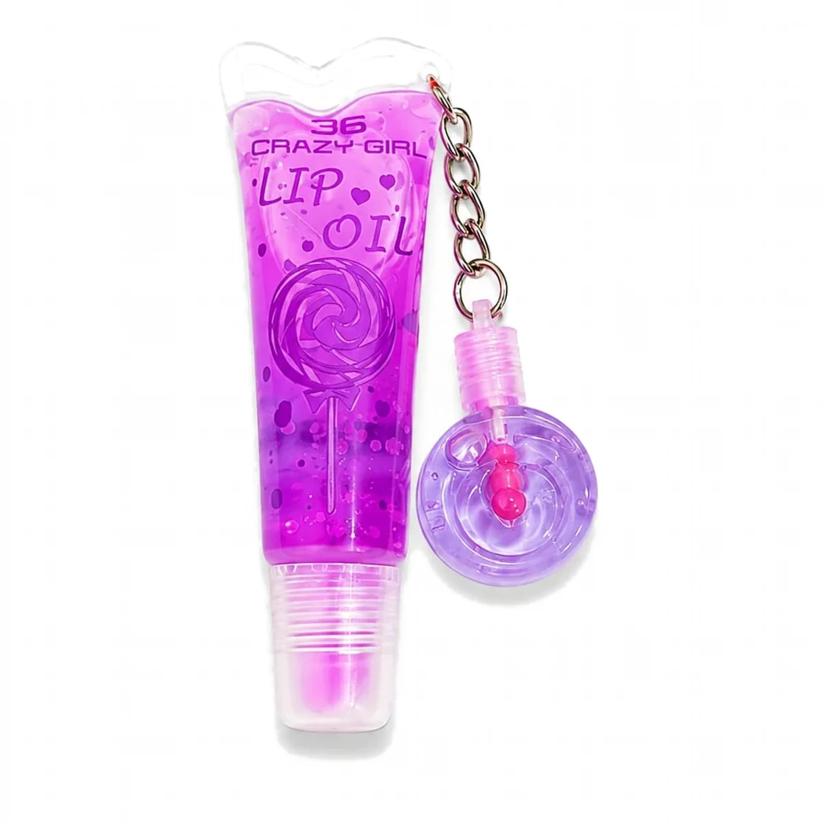 Lollipop lip oil in purple grape shade with keychain charm