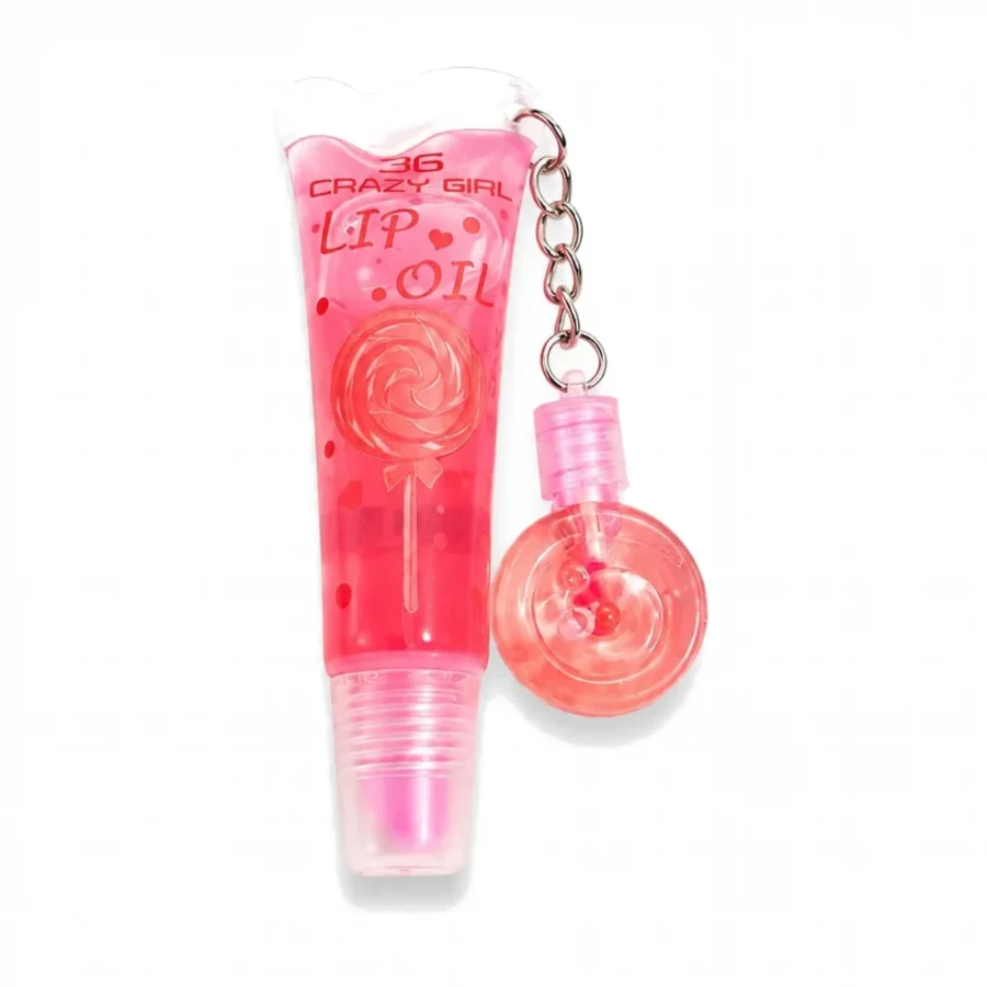 Lollipop lip oil in red cherry shade with keychain charm