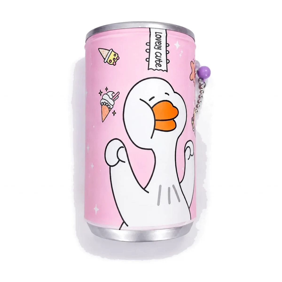 Pink duck cartoon mini can wet wipes with bead charm