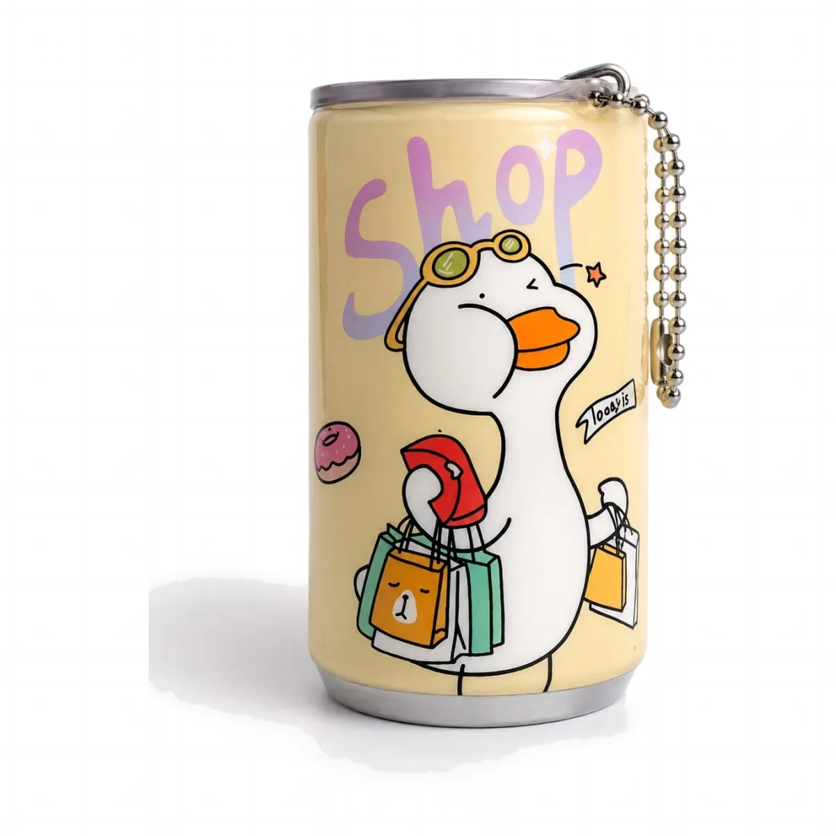 Yellow Shop duck cartoon mini can wet wipes with ball chain