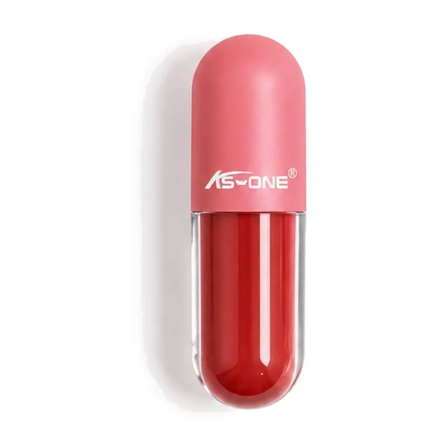 Capsule matte lip gloss in deep red, standing upright