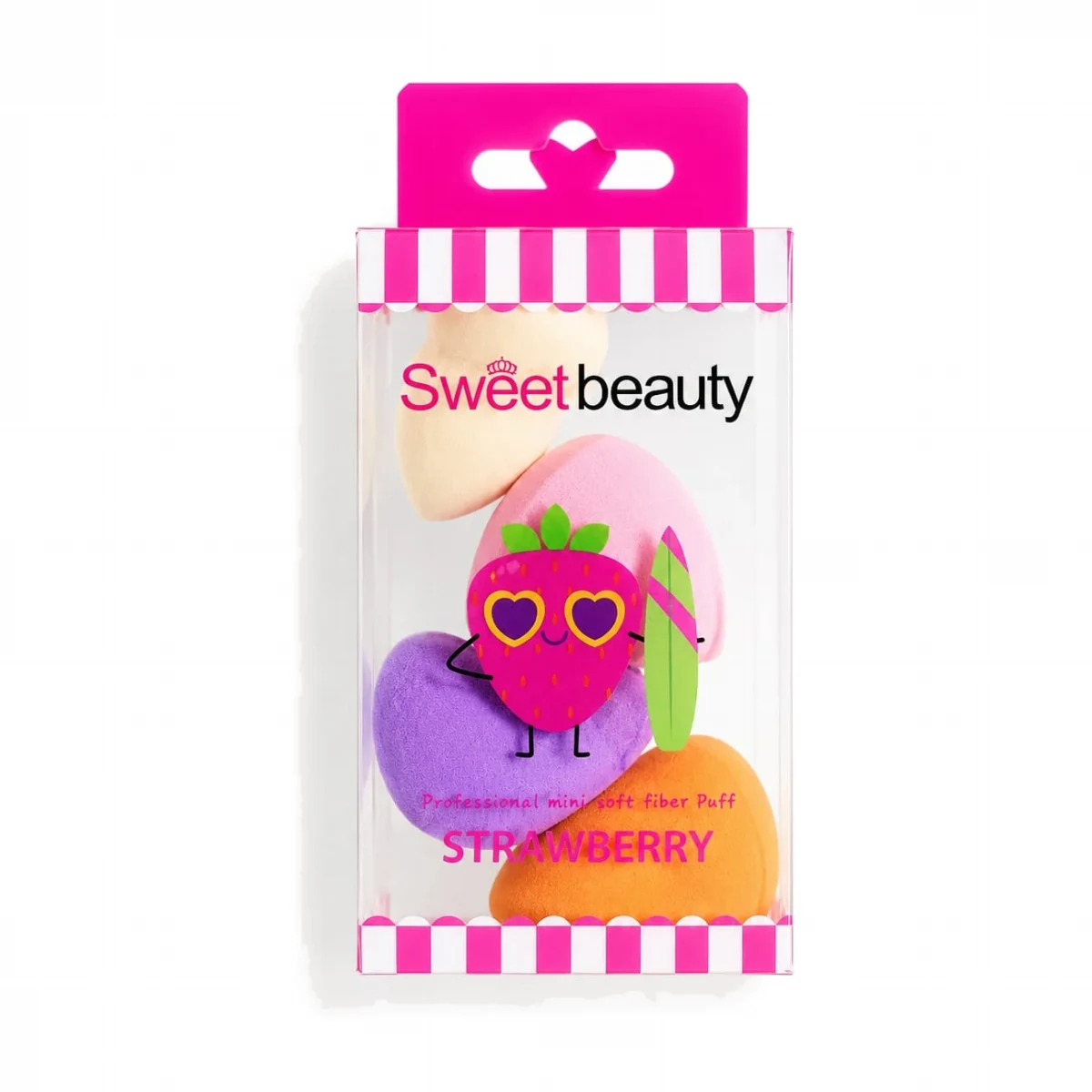 Mini makeup sponge set Strawberry pack with four soft fibre puffs
