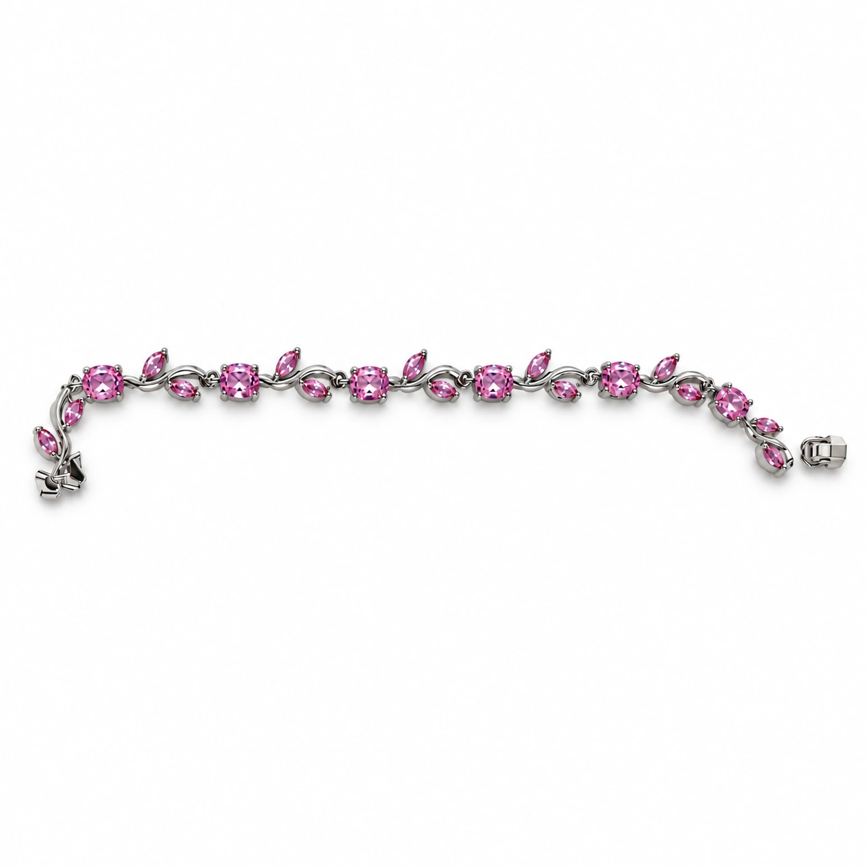 Pink Crystal Vine Bracelet – Silver-Tone Marquise Stone Bracelet with Toggle Clasp