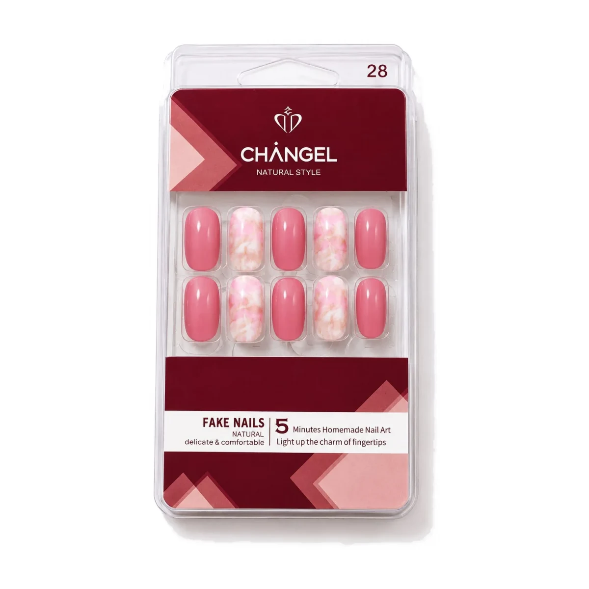 Press-on fake nails in pink marble design - Trendiest Store