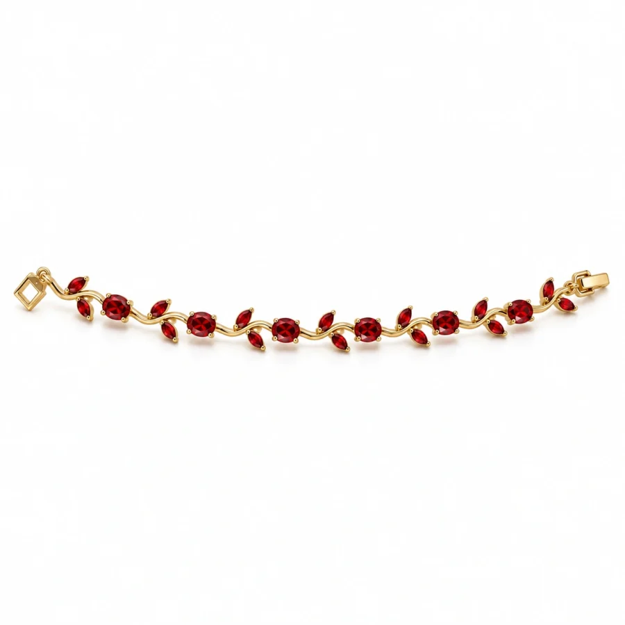 Red Crystal Vine Bracelet – Gold-Tone Marquise Stone Bracelet with Toggle Clasp