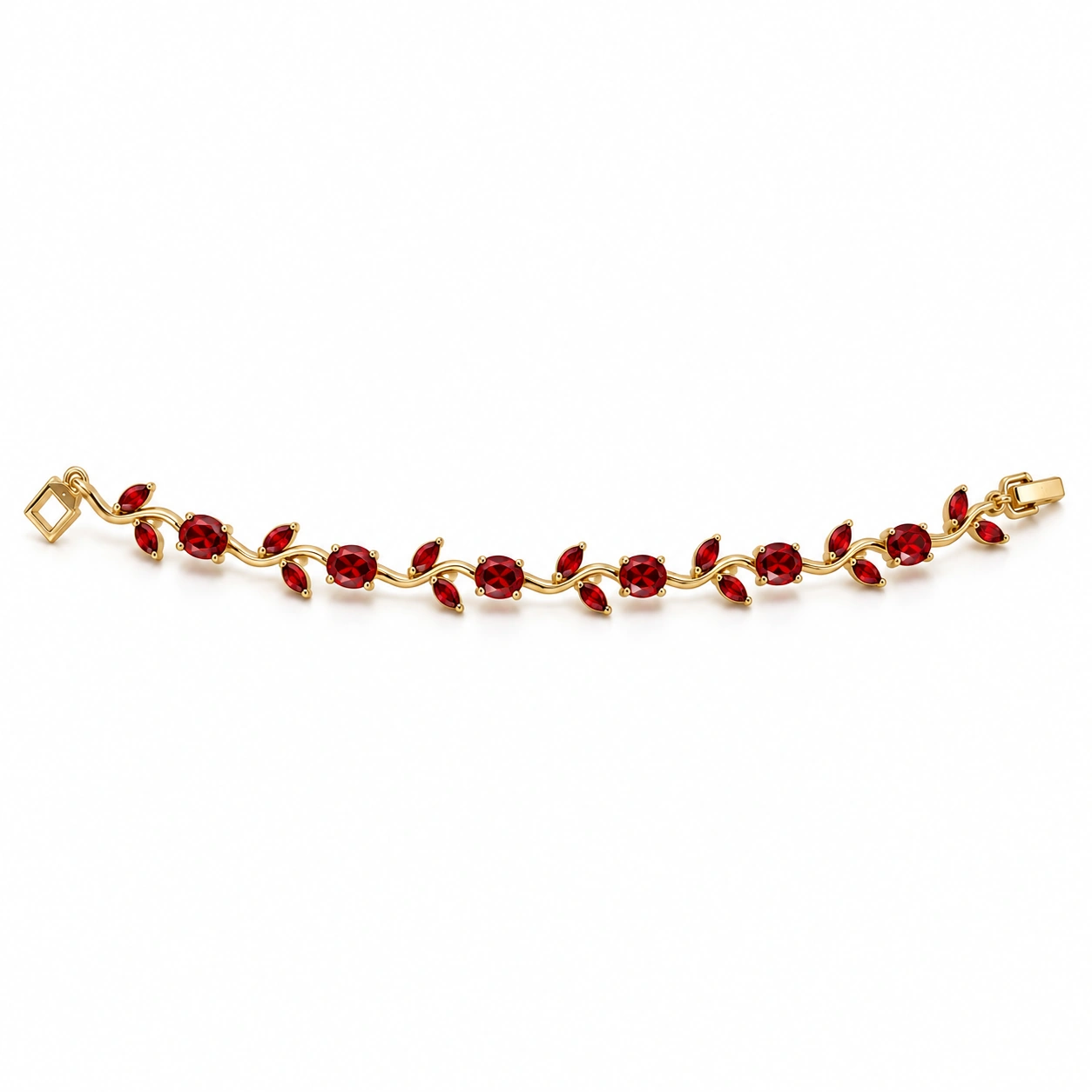 Red Crystal Vine Bracelet – Gold-Tone Marquise Stone Bracelet with Toggle Clasp