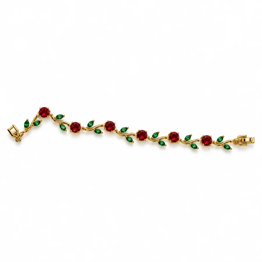 Red & Green Crystal Vine Bracelet – Gold-Tone Stone Bracelet with Toggle Clasp