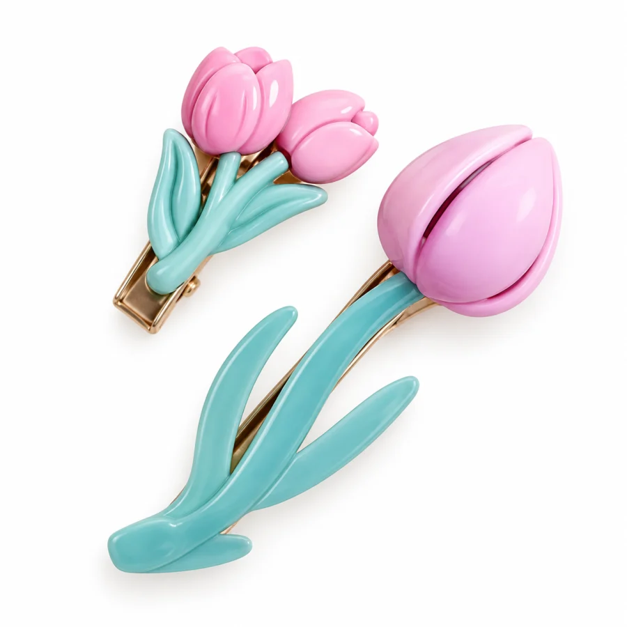 Pastel Tulip Flower Hair Clips – Cute Set of 2