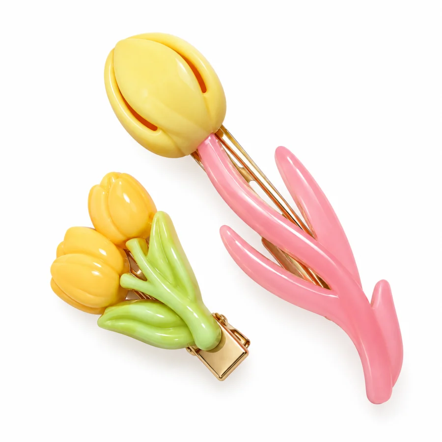 Pastel Tulip Flower Hair Clips – Cute Set of 2
