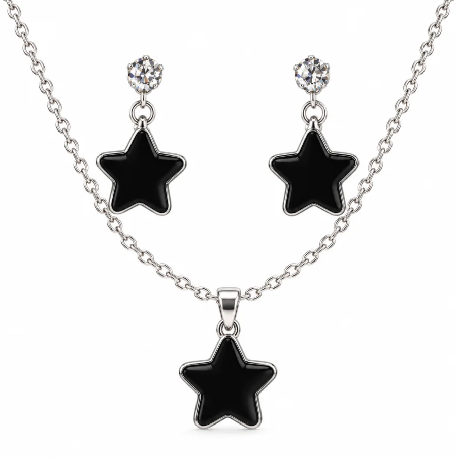 Black Star Necklace & Earrings Set – Charm Jewellery Gift Set