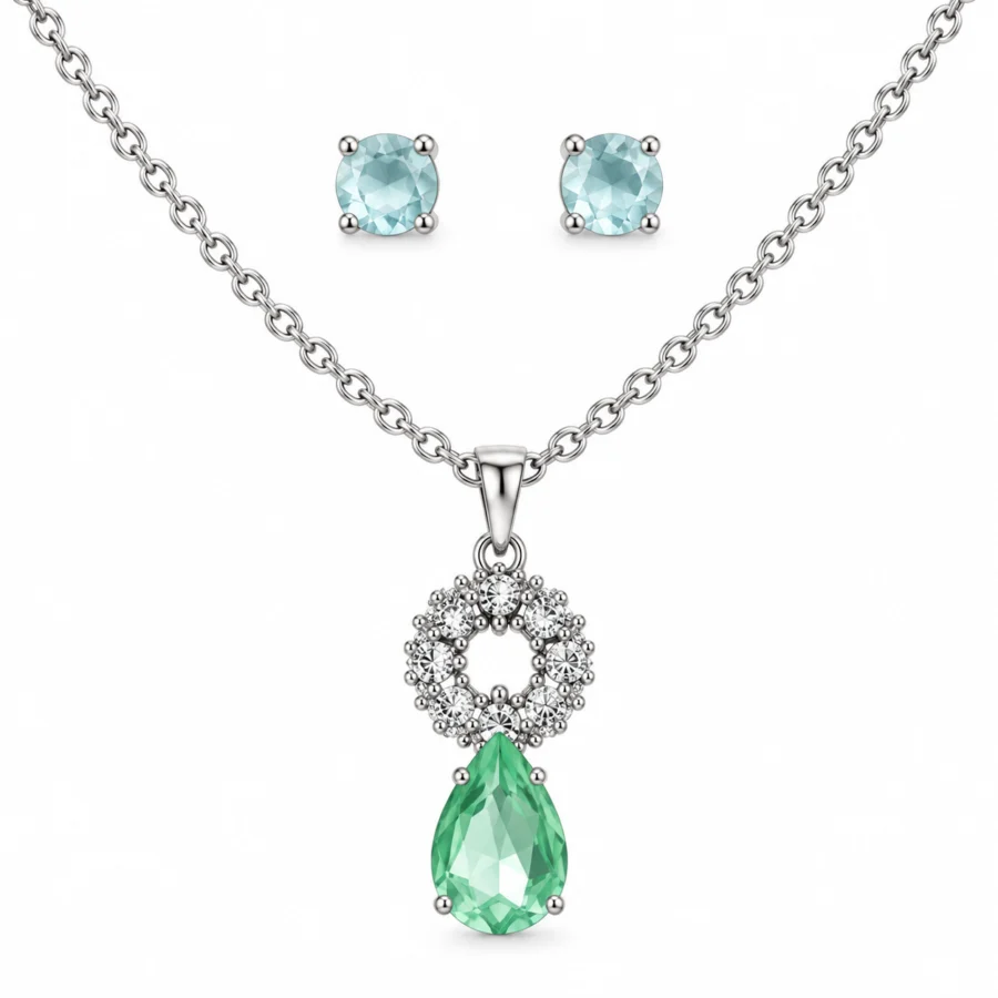 Green Crystal Drop Necklace & Earrings Set – Party Jewellery