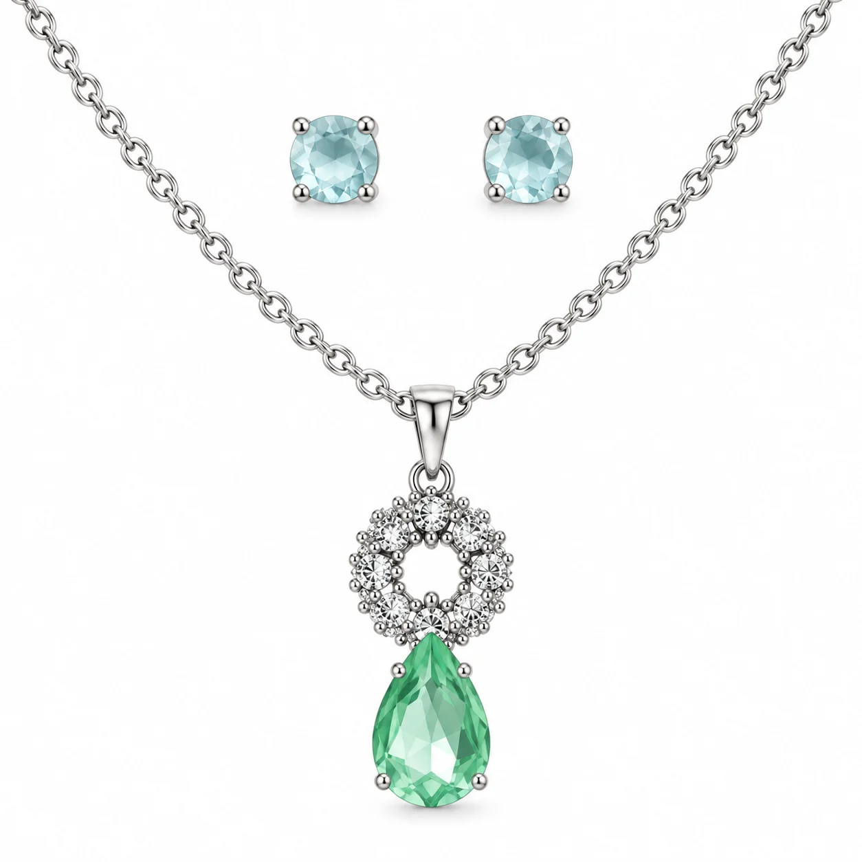 Green Crystal Drop Necklace & Earrings Set – Party Jewellery