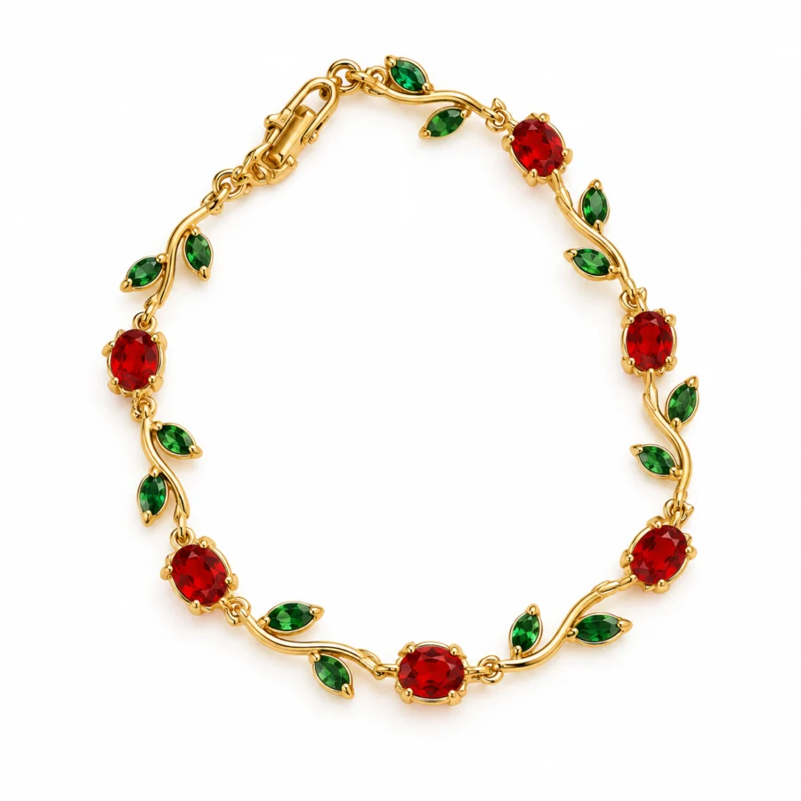 Red & Green Tulip Vine Bracelet – Floral Crystal Jewellery