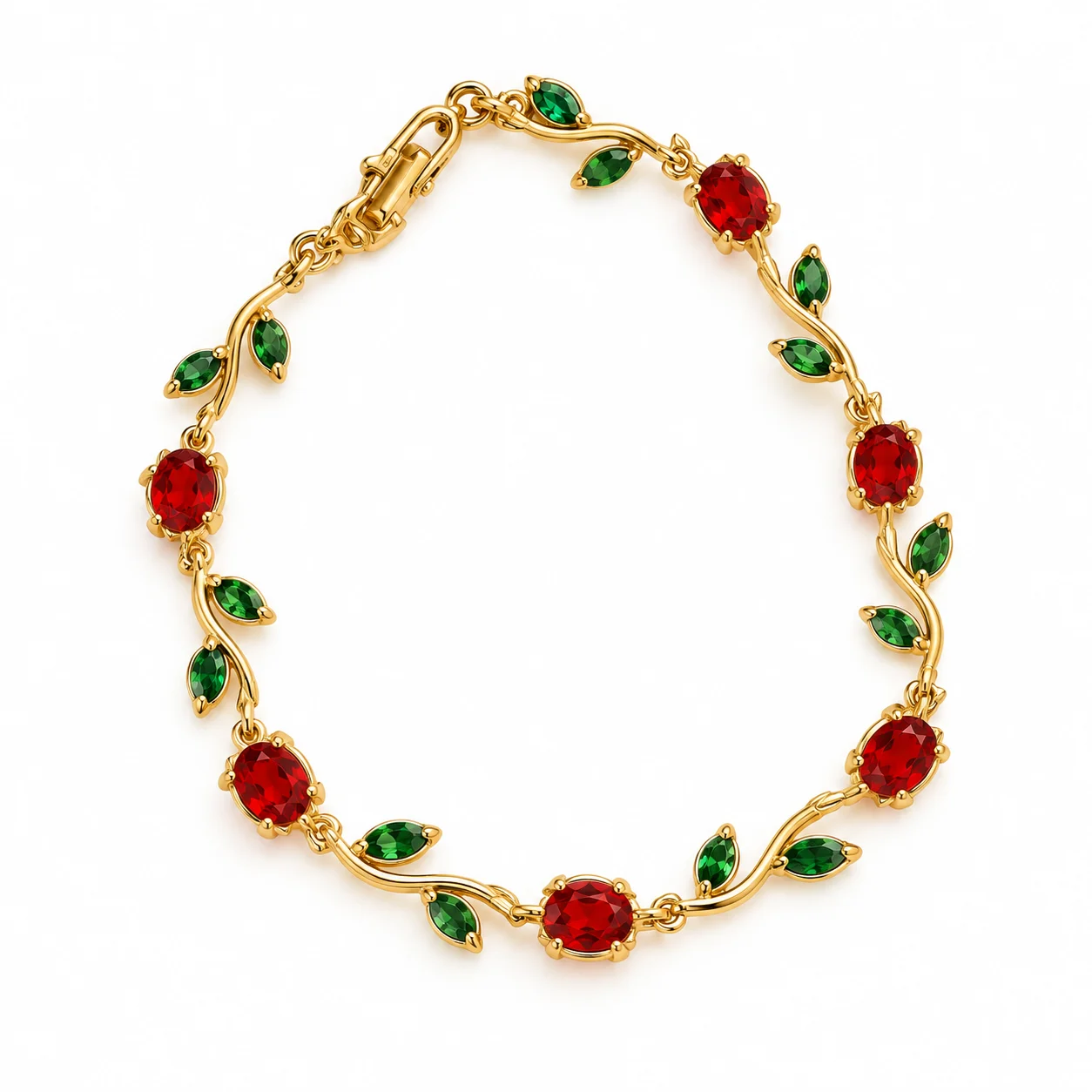 Red & Green Tulip Vine Bracelet – Floral Crystal Jewellery