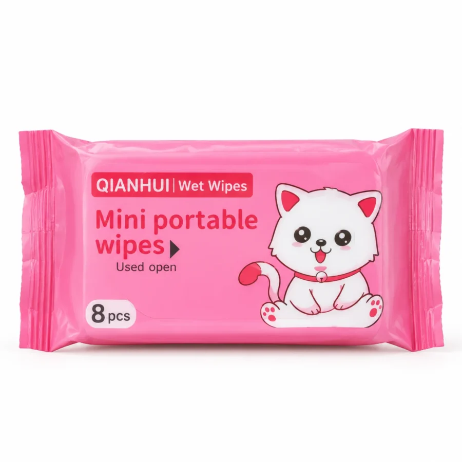 Pink cat mini wet wipes 8 pcs