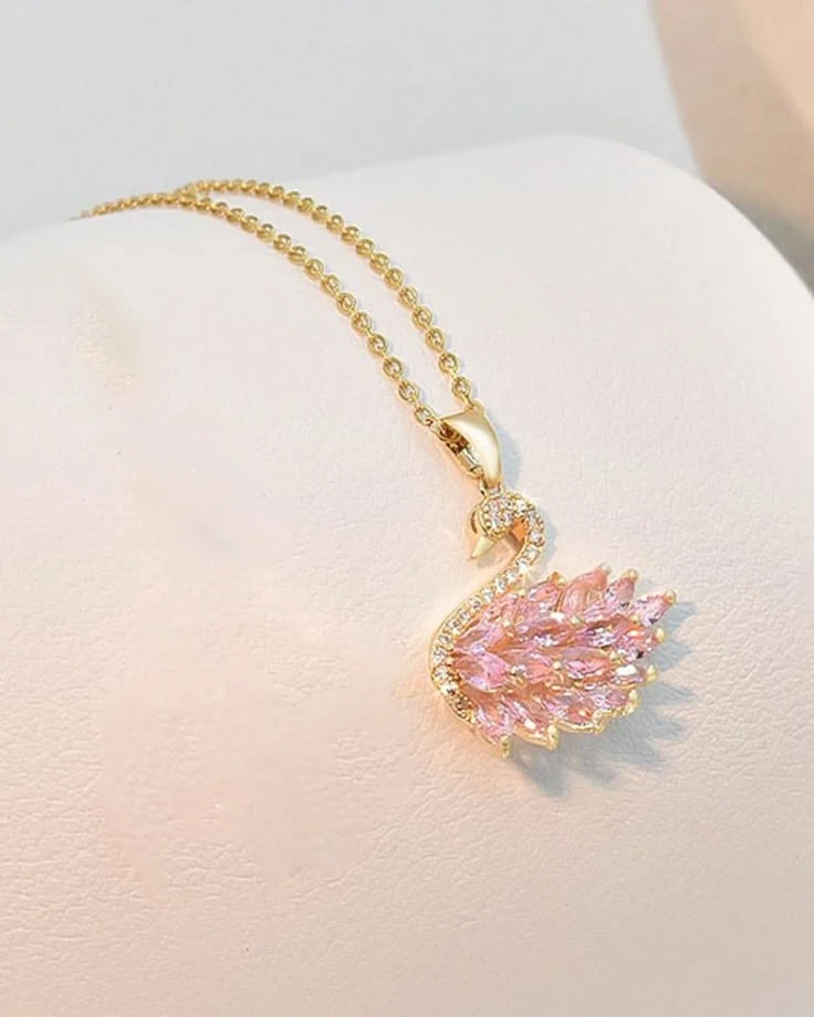 Pink crystal swan pendant necklace